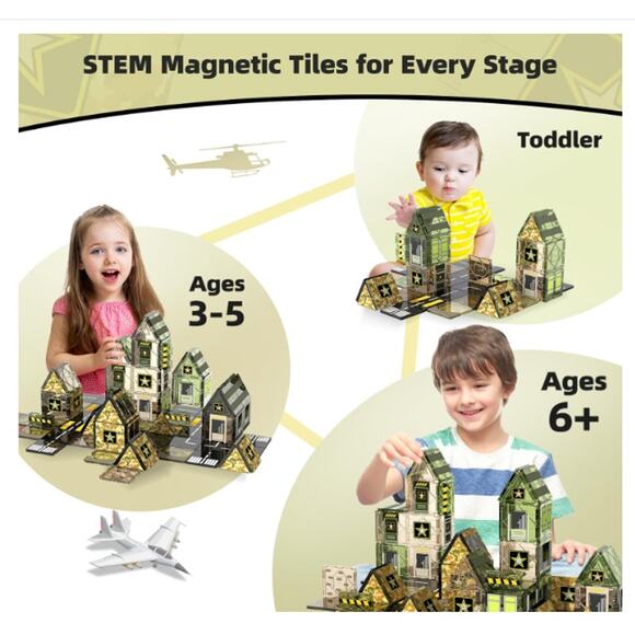 100PCS Army Magnetic Tiles Building Toys, Military Magnetic Blocks STEM Sensory - Picture 2 of 7
